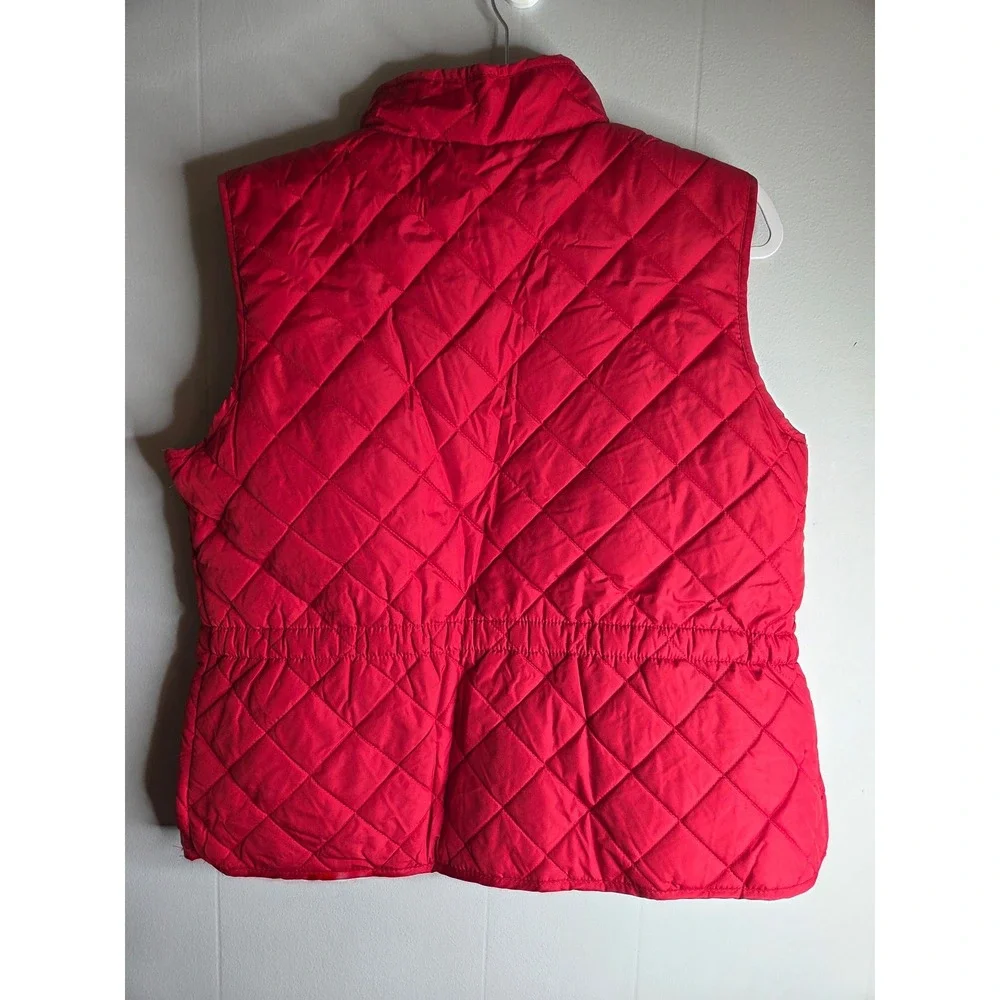 St Johns Bay Womens XL Red Quilted Full Zip‎ Puffer Vest Gold Hardware 2098